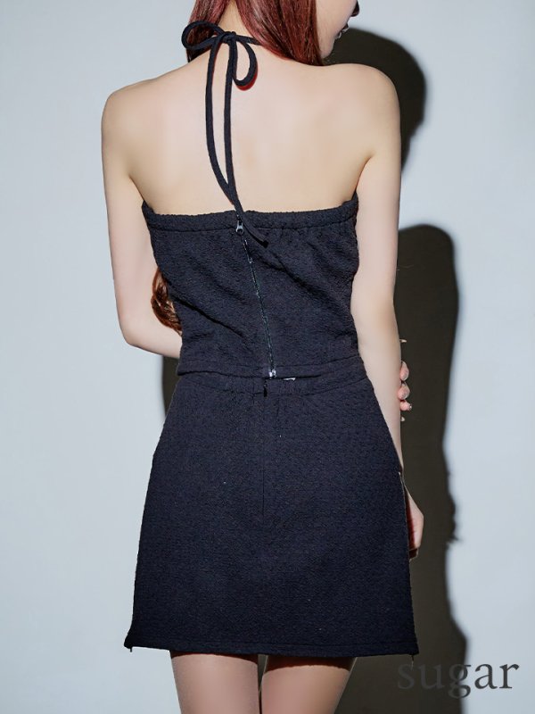 画像9: ☆XSサイズあり【Glossy/グロッシー】ホルターネック/ジップ/ フロントバックル/ ワンカラー/ セットアップ/ ストレッチ/ タイト/ ミニドレス/ キャバドレス[OF08]