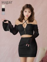XSサイズあり【ROBE de FLEURS Glossy/ローブ・ド・フルール グロッシー】シアースリーブ/ クロスストラップ/ セットアップ/ ミニドレス/ キャバドレス[OF2]