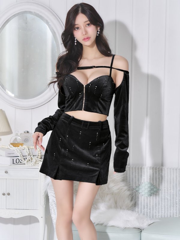 画像16: XSサイズあり【Glossy/グロッシー】ラメベロア/ 2way/ ボレロ付き/ ストレッチ/ セットアップ/ タイト/ ミニドレス/ キャバドレス[OF08]