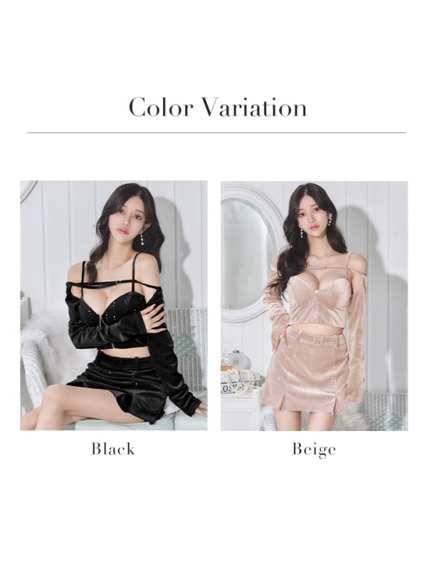 画像29: XSサイズあり【Glossy/グロッシー】ラメベロア/ 2way/ ボレロ付き/ ストレッチ/ セットアップ/ タイト/ ミニドレス/ キャバドレス[OF08]