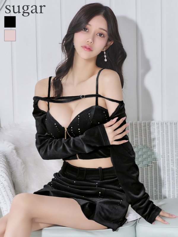 画像1: XSサイズあり【ROBE de FLEURS Glossy/ローブ・ド・フルール グロッシー】ラメベロア/ 2way/ ボレロ付き/ ストレッチ/ セットアップ/ タイト/ ミニドレス/ キャバドレス[OF2]