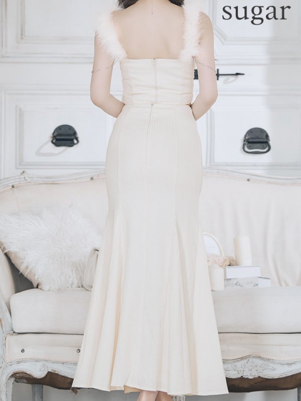 画像9: XS-Lサイズあり【Glossy/グロッシー】フェザーショルダー/ ビジュー/ リブ/ ロングドレス/ キャバドレス long[OF08]