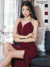 XSサイズあり【ROBE de FLEURS Glossy/ローブ・ド・フルール グロッシー】ラメ/ フリル/ スリット/ キャミ/ ロングドレス/ キャバドレス long[OF2]