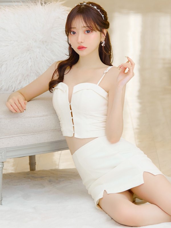 画像8: XSサイズあり【Glossy/グロッシー】サイド編み上げ/ バストカット/ タイト/ セットアップ/ ミニドレス/ キャバドレス[OF08]