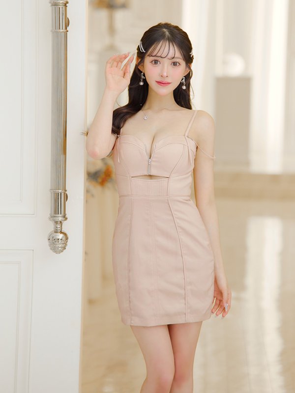 画像10: XSサイズあり【Glossy/グロッシー】バストジップ/ フェイクスエード/ パイピング/ タイト/ ミニドレス/ キャバドレス[OF08]