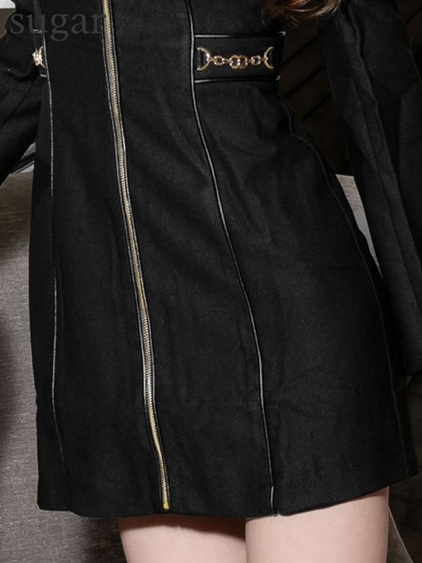 画像11: XSサイズあり【Glossy/グロッシー】センタージップデザイン/ ロングスリーブ/ シンプル/ ミニドレス/ キャバドレス[OF08]