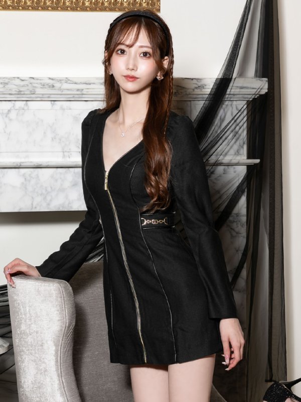 画像4: XSサイズあり【Glossy/グロッシー】センタージップデザイン/ ロングスリーブ/ シンプル/ ミニドレス/ キャバドレス[OF08]