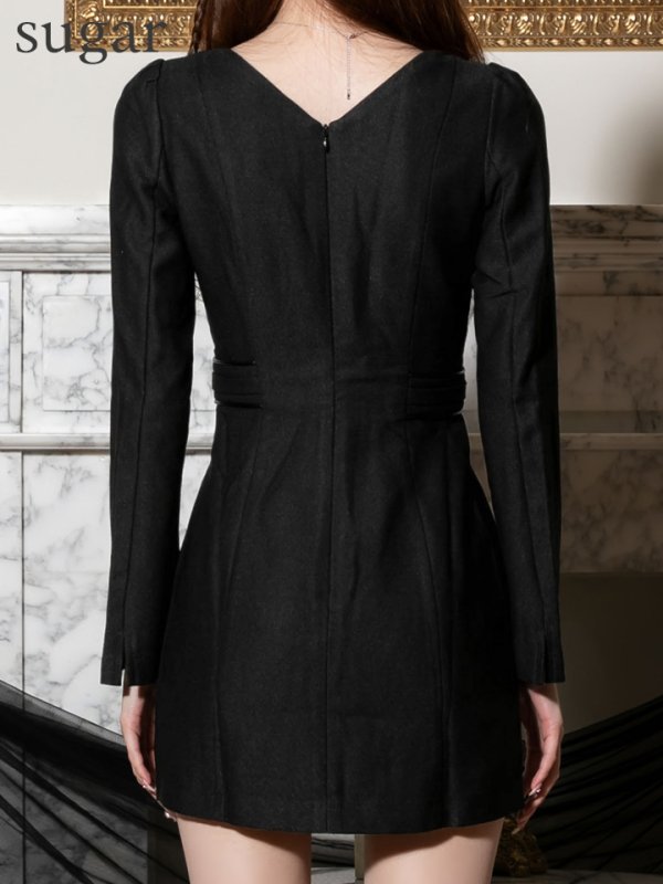 画像9: XSサイズあり【Glossy/グロッシー】センタージップデザイン/ ロングスリーブ/ シンプル/ ミニドレス/ キャバドレス[OF08]