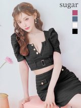 XSサイズあり【ROBE de FLEURS Glossy/ローブ・ド・フルール グロッシー】パフスリーブ/ フロントボタン/ セットアップ/ ミニドレス/ キャバドレス[OF2]【一部予約商品/6月上旬発送予定】