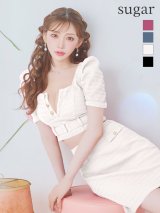 XSサイズあり【ROBE de FLEURS Glossy/ローブ・ド・フルール グロッシー】パフスリーブ/ フロントボタン/ セットアップ/ ミニドレス/ キャバドレス[OF2]【一部予約商品/6月上旬発送予定】