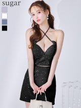 【予約商品/6月中旬発送予定】XSサイズあり【ROBE de FLEURS Glossy/ローブ・ド・フルール グロッシー】スパンコール/ ラメツイル/ セットアップ/ ミニドレス/ キャバドレス[OF2]