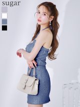 【予約商品/6月中旬発送予定】XSサイズあり【ROBE de FLEURS Glossy/ローブ・ド・フルール グロッシー】スパンコール/ ラメツイル/ セットアップ/ ミニドレス/ キャバドレス[OF2]