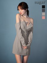 【予約商品/8月下旬発送予定】XSサイズあり【Glossy/グロッシー】2way/ オフショル/ テーラード/ タイト/ ミニドレス/ キャバドレス[OF2]