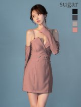 【予約商品/8月下旬発送予定】XSサイズあり【Glossy/グロッシー】2way/ オフショル/ テーラード/ タイト/ ミニドレス/ キャバドレス[OF2]