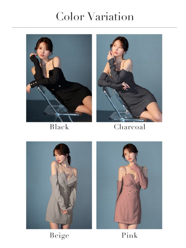 画像34: XSサイズあり【Glossy/グロッシー】2way/ オフショル/ テーラード/ タイト/ ミニドレス/ キャバドレス[OF08]