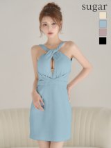 【予約商品/7月下旬発送予定】XSサイズあり【Glossy/グロッシー】クロスネックデザイン/ ストーン/ ラメニット/ タイト/ ミニドレス/ キャバドレス[OF2]