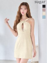 XSサイズあり【Glossy/グロッシー】クロスネックデザイン/ ストーン/ ラメニット/ タイト/ ミニドレス/ キャバドレス[OF08]