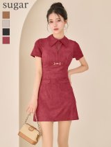 XSサイズあり【Glossy/グロッシー】スエード/ バストカット/ 半袖/ ミニドレス/ キャバドレス[OF08]
