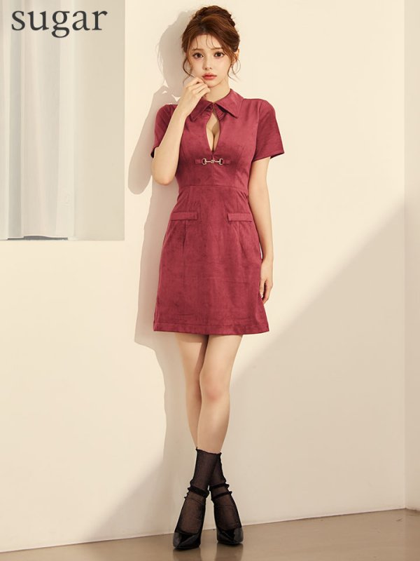 画像2: 【予約商品/9月上旬発送予定】XSサイズあり【Glossy/グロッシー】スエード/ バストカット/ 半袖/ ミニドレス/ キャバドレス[OF08]