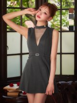 XSサイズあり【Glossy/グロッシー】チュール/ メルトン/ ホルター/ ベルト/ フレア/ ミニドレス/ キャバドレス[OF08]