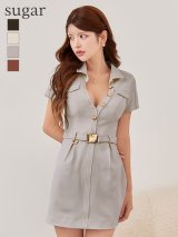 【予約商品/10月下旬発送予定】XS-Lサイズあり【Glossy/グロッシー】Vネック/ バストカット/ ベルト付き/ タイト/ ミニドレス/ キャバドレス[OF08]