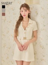 XS-Lサイズあり【Glossy/グロッシー】Vネック/ バストカット/ ベルト付き/ タイト/ ミニドレス/ キャバドレス[OF08]