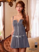 XSサイズあり【Glossy/グロッシー】シンプル/ ベルト/ プリーツ/ フレア/ ミニドレス/ キャバドレス[OF08]
