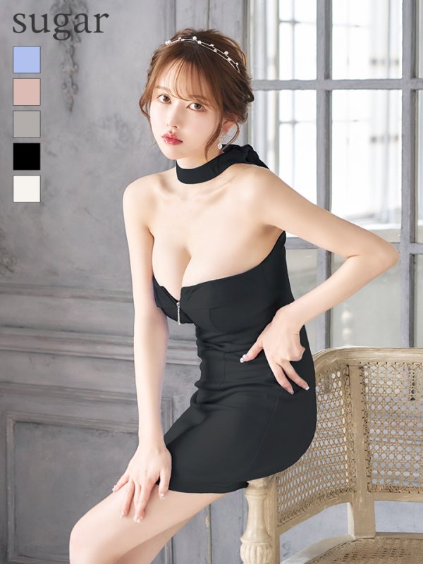 画像1: XSサイズあり【ROBE de FLEURS Glossy/ローブ・ド・フルール グロッシー】2way/ チョーカー風/ バストジップ/ タイト/ ミニドレス/ キャバドレス[OF2]