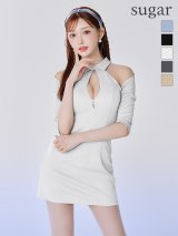 XSサイズあり【ROBE de FLEURS Glossy/ローブ・ド・フルール グロッシー】襟デザイン/ オフショル/ バストジップ/ ミニドレス/ キャバドレス[OF2]