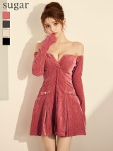 【予約商品/8月下旬発送予定】XSサイズあり【Glossy/グロッシー】オフショル/ ロングスリーブ/ ラメニット/ フレア/ ミニドレス/ キャバドレス[OF08]