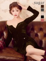 XSサイズあり【Glossy/グロッシー】オフショル/ ロングスリーブ/ ラメニット/ フレア/ ミニドレス/ キャバドレス[OF08]