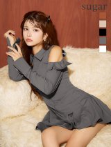 XSサイズあり【Glossy/グロッシー】オフショルダー/ カットデザイン/ フレア/ ミニドレス/ キャバドレス[OF08]