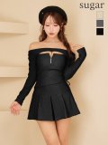 XSサイズあり【Glossy/グロッシー】オフショルダー/ ロングスリーブ/ バストカット/ フレア/ セットアップ/ ミニドレス/ キャバドレス[OF08]
