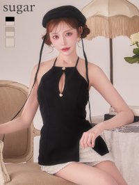 XSサイズあり【Glossy/グロッシー】リブ/ ホルターネック/ レーススカート/ セットアップ/ バイカラーあり/ タイト/ ミニドレス/ キャバドレス[OF08]