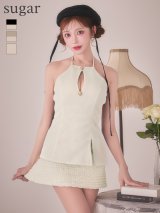 【予約商品/2月下旬発送予定】XSサイズあり【Glossy/グロッシー】リブ/ ホルターネック/ レーススカート/ セットアップ/ バイカラーあり/ タイト/ ミニドレス/ キャバドレス[OF08]