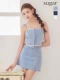 XSサイズあり【Glossy/グロッシー】バイカラー/ シャツドッキング/ ステッチ/ デニム/ セットアップ/ タイト/ ミニドレス/ キャバドレス[OF08]