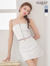 【予約商品/4月下旬発送予定】XSサイズあり【Glossy/グロッシー】バイカラー/ シャツドッキング/ ステッチ/ デニム/ セットアップ/ タイト/ ミニドレス/ キャバドレス[OF08]