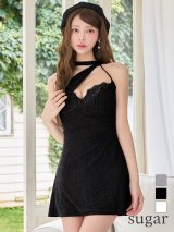 【予約商品/4月中旬発送予定】XSサイズあり【Glossy/グロッシー】ラメニット/ レース/ ホルター/ ミニドレス/ キャバドレス[OF08]