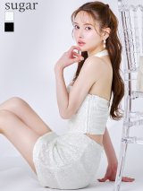 【予約商品/5月下旬発送予定】XSサイズあり【ROBE de FLEURS Glossy/ローブ・ド・フルール グロッシー】2way/ スパンコール/ ホルター/ バストカット/ セットアップ/ ミニドレス/ キャバドレス[OF2]
