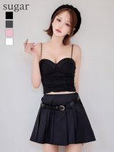 XSサイズあり【Glossy/グロッシー】ベルト付き/ ハートカット/ セットアップ/ プリーツ/ フレア/ ミニドレス/ キャバドレス[OF08]