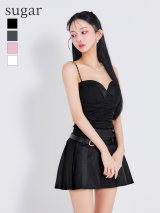XSサイズあり【Glossy/グロッシー】ベルト付き/ ハートカット/ セットアップ/ プリーツ/ フレア/ ミニドレス/ キャバドレス[OF08]