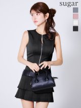 【予約商品/7月中旬発送予定】XSサイズあり【Glossy/グロッシー】ベルト付き/ ノースリーブ/ センタージップ/ フレア/ ミニドレス/ キャバドレス[OF2]
