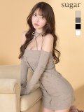 XSサイズあり【Glossy/グロッシー】アームウォーマー付き/ リブニット/ フロントボタン/ タイト/ ミニドレス/ キャバドレス[OF08]