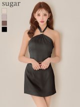 XSサイズあり【Glossy/グロッシー】ラメ/ ジャガード/ サテン/ ホルター/ タイト/ ミニドレス/ キャバドレス[OF08]