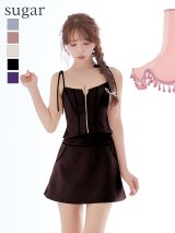 XSサイズあり【Glossy/グロッシー】ワンカラー/ キルティング/ ショルダーリボン/ セットアップ/ ミニドレス/ キャバドレス[OF08]