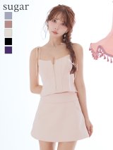 XSサイズあり【Glossy/グロッシー】ワンカラー/ キルティング/ ショルダーリボン/ セットアップ/ ミニドレス/ キャバドレス[OF08]