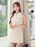 XSサイズあり【Glossy/グロッシー】2way/ 襟取り外し可/ ツイル/ 金ボタン/ ウエストマーク/ ベルトデザイン/ タイト/ ミニドレス/ キャバドレス[OF08]