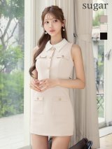 【予約商品/7月下旬発送予定】XSサイズあり【Glossy/グロッシー】2way/ 襟取り外し可/ ツイル/ 金ボタン/ ウエストマーク/ ベルトデザイン/ タイト/ ミニドレス/ キャバドレス[OF08]