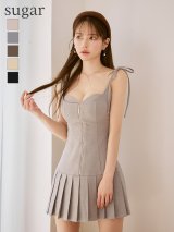 【予約商品/9月中旬発送予定】XSサイズあり【Glossy/グロッシー】肩リボン/ バストジップ/ フレア/ ミニドレス/ キャバドレス[OF08]
