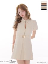XS-Lサイズあり【Glossy/グロッシー】シャツカラー/ ウエストベルト/ フレア/ ミニドレス/ キャバドレス[OF08]